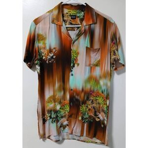 David naman mens small flower in garden art wear rust lightweight viscose shirt